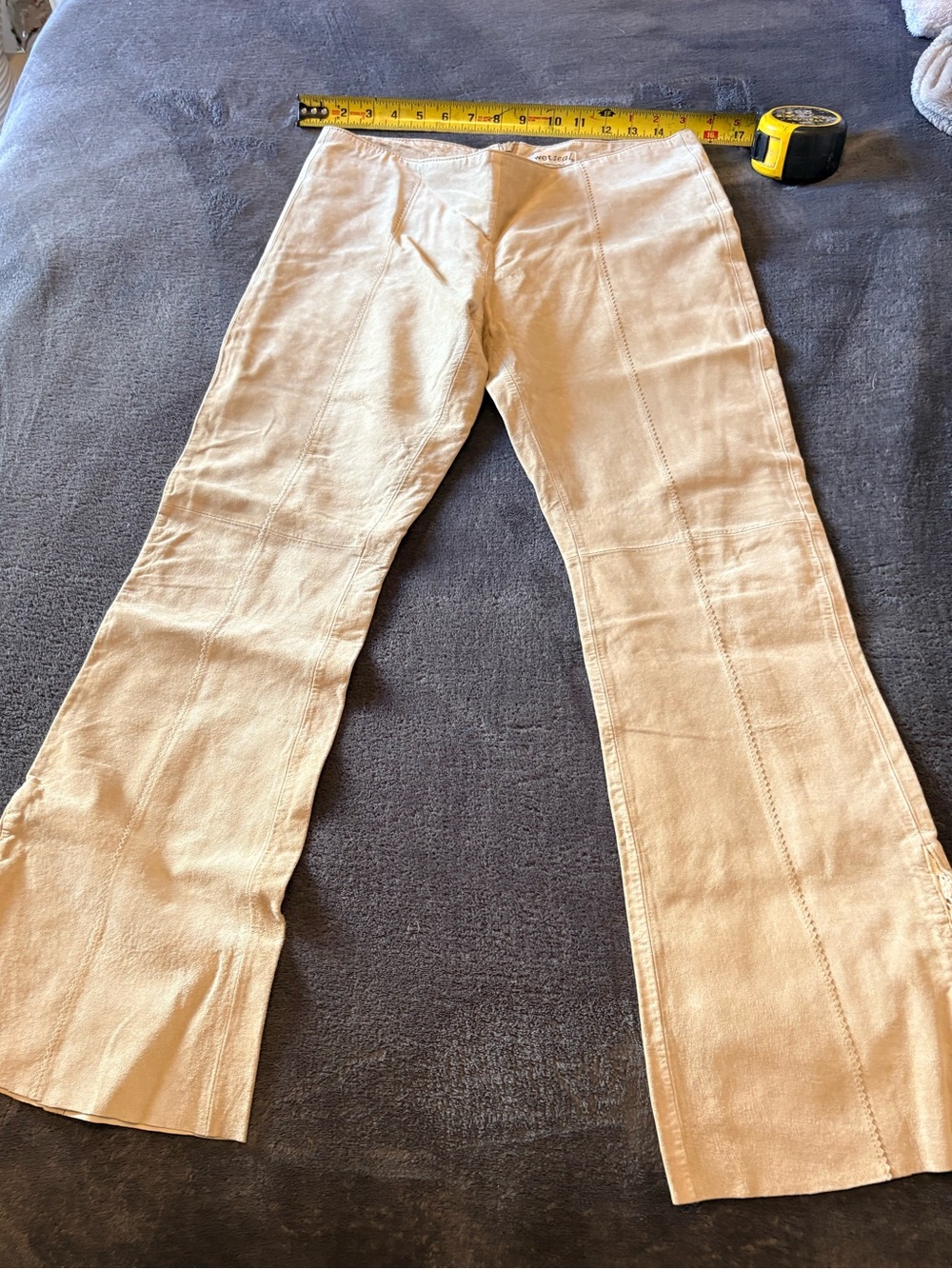 ✨ VINTAGE Y2K WET SEAL GENUINE LEATHER FLARE PANTS WITH CROCHET LACE INSERT ✨
